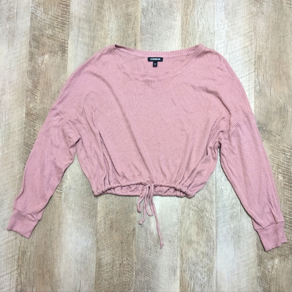 Express Pink Ribbed Crop Top Long Sleeve